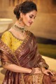 Embroidered Silk and viscose South Indian Saree in Brown with Blouse