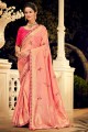 Pink Embroidered Silk and viscose South Indian Saree