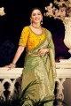 Olive  Embroidered South Indian Saree in Silk and viscose