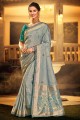 Grey South Indian Saree with Embroidered Silk and viscose