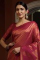 Pink Saree with Weaving Art silk