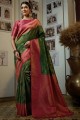 Art silk Weaving  Saree in Parrot green with Blouse