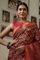 Weaving Art silk Saree in Wine with Blouse