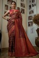 Weaving Art silk Saree in Wine with Blouse