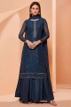 Embroidered Georgette Retro blue Eid Sharara Suit with Dupatta