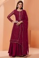 Georgette Eid Sharara Suit with Embroidered in Magenta