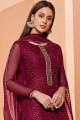 Georgette Eid Sharara Suit with Embroidered in Magenta