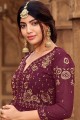 Wine Eid Sharara Suit with Embroidered Georgette