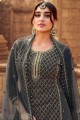 Grey Eid Sharara Suit with Embroidered Georgette