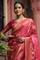 Pink Saree in Art silk with Weaving