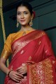 Zari,weaving Saree in Red Art silk