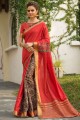 Art silk Saree with Lace,digital print in Coral