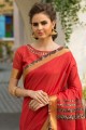Art silk Saree with Lace,digital print in Coral