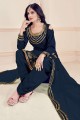 Embroidered Silk Patiala Suit in Blue with Dupatta
