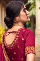 Wine  Resham,zari,embroidered Silk Saree