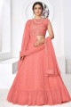Embroidered Party Lehenga Choli in Peach Net