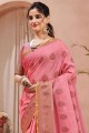 Linen Resham Pink Saree with Blouse