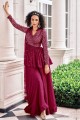 Burgundy Embroidered Georgette and viscose Eid Palazzo Suit
