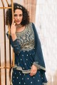 Embroidered Georgette and viscose Teal blue Eid Palazzo Suit with Dupatta