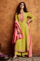 Yellow Eid Palazzo Suit with Embroidered Silk