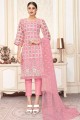 Pink Salwar Kameez in Net with Embroidered