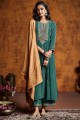Teal Embroidered Silk Palazzo Suit