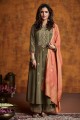 Silk Olive Palazzo Suit in Embroidered