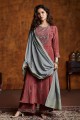Silk Palazzo Suit in Brown with Embroidered