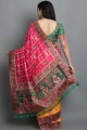 Embroidered,stone with moti Satin and silk Saree in Pink with Blouse