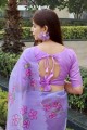 Silk and organza Saree with Printed in Lavender