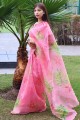Pink Silk and organza Saree with Printed