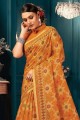 Cotton Saree with Printed,weaving in Yellow