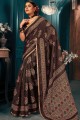 Printed,weaving Cotton Saree in Brown