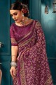 Cotton Purple Saree in Printed,weaving