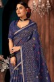 Saree in Blue Cotton with Printed,weaving