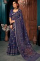 Saree in Blue Cotton with Printed,weaving