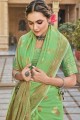 Weaving Cotton Green Saree with Blouse