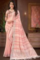 Linen Lace border Peach Saree with Blouse