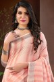 Linen Lace border Peach Saree with Blouse