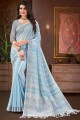 Saree in Sky blue Linen with Lace border