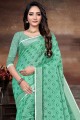 Printed,lace border Linen Saree in Green