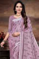Purple Printed,lace border Linen Saree