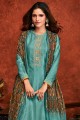 Eid Palazzo Suit in Blue Silk with Digital print