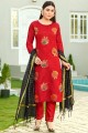 Red Embroidered Silk Salwar Kameez