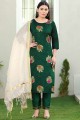Salwar Kameez in Green Silk with Embroidered