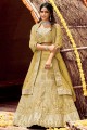 Embroidered Velvet Wedding Lehenga Choli in Yellow