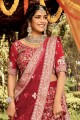 Embroidered Wedding Lehenga Choli in Maroon Raw silk