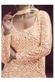 Faux georgette Eid Salwar Kameez in Peach with Embroidered