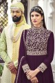 Faux georgette Embroidered  Eid Anarkali Suit in Wine