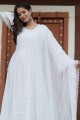 Embroidered Rayon White Anarkali Suit with Dupatta